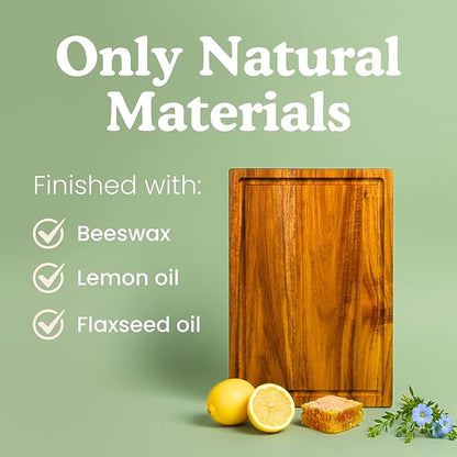 Non Toxic Wood Cutting Board - Conditioned with Natural Beeswax Flaxseed & Lemon Oil - Free of Mineral Oil - Made of FSC Certified Acacia Wood - 16" x 11" Thick Cutting Board by Ziruma - Image 3