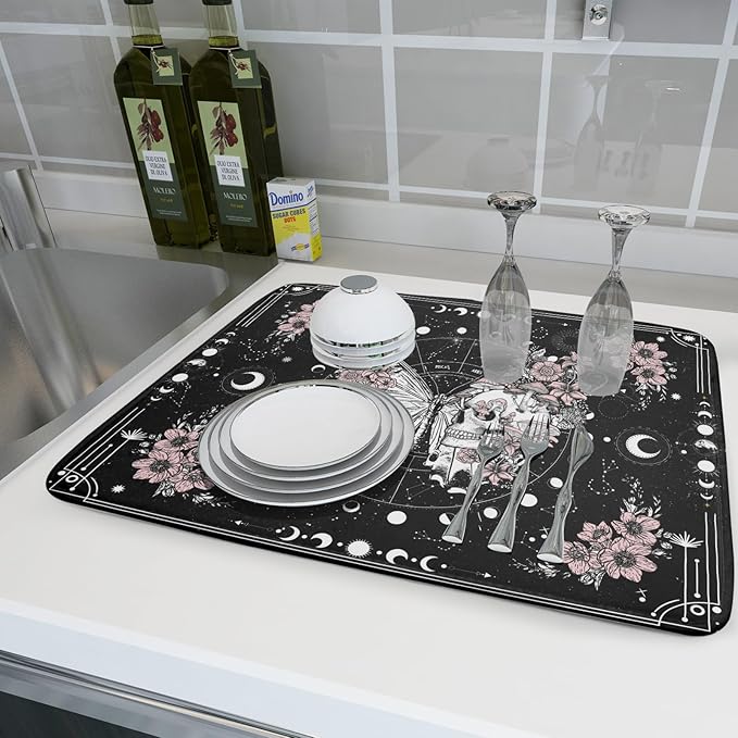 Skeleton Butterfly Dish Drying Mat Black Skull Absorbent Dish Drainer for Kitchen Counter Holiday Decor - Image 6