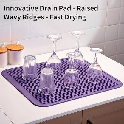 ZLR Large Silicone Dish Drying Mat (16" x 18") - XL Heavy Duty Drainboard Mat for Pots, Pans & Family Loads - Heat Resistant Trivet & Counter Protector, Easy Clean (Meadow Violet) - Image 8