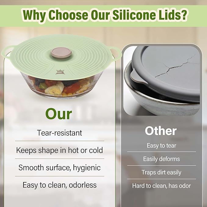 Silicone Lids for Bowl 3 Pack, Microwave Splatter Cover with 3 Sizes Reusable Heat Resistant Lids Fits Bowls, Plates, Pots, Pans, Skillets, Stove Top, Oven, Fridge Dishwasher Safe - Image 5
