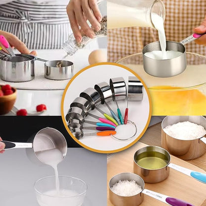 Stainless steel measuring cup set, consisting of 8 cups, suitable for cooking and baking. - Image 6