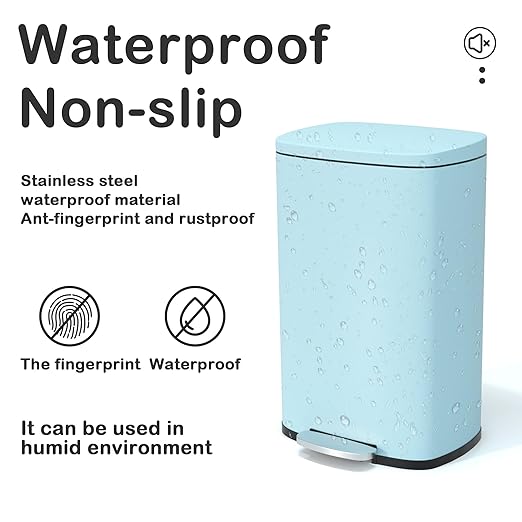 50 Liter / 13 Gallon Kitchen Trash Can with Lid, Stainless Steel Trash Can with Foot Pedal and Plastic Inner Bucket, Fingerprint-Resistant Soft Close Lid Garbage Can, Odor Proof and Hygienic, Blue - Image 5
