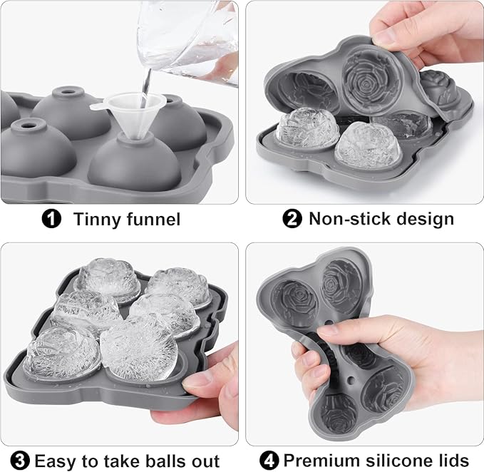 Ice Cube Tray, Mikiwon 2 inch Rose Ice Cube Trays With Covers, 6 Cavity Silicone Rose Ice Ball Maker, Easy Release Large Ice Cube Form for Chilled Cocktails, Whiskey, Bourbon & Homemade Juice - Image 3