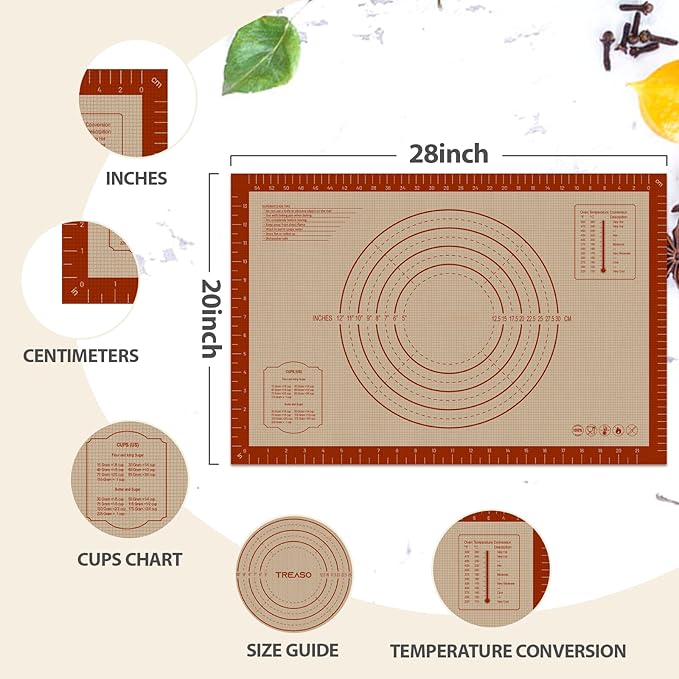 Pastry Mat, 0.7mm Extra Thick 28 x 20 Inches Large Non Stick Silicone Baking Pad, Pie Crust Rolling Supplies for Making Christmas Cookies Bread, Easy to Clean - Image 3