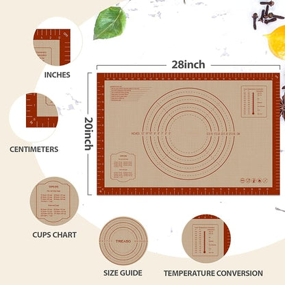 Pastry Mat, 0.7mm Extra Thick 28 x 20 Inches Large Non Stick Silicone Baking Pad, Pie Crust Rolling Supplies for Making Christmas Cookies Bread, Easy to Clean - Image 3