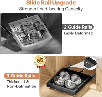 1 Pack Pull out Cabinet Organizer, Width (12"-19") Depth (17"-23"), with 3 Rails Adjustable Slide, Expandable Pullout Drawers for Cabinets, No Drill Adhesive Kitchen Drawers for Pantry Shelves - Image 5
