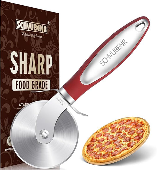 SCHVUBENR Premium Pizza Cutter Wheel - Ultra Sharp Stainless Steel Pizza Slicer with Non-Slip Soft Grip Handle - Multi-Purpose Cutter for Pizza, Dough & Pastry - Dishwasher Safe, Easy to Clean - Red by SCHVUBENR