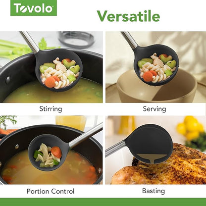 Tovolo Silicone Ladle With Stainless Steel Handle Deep Soup Ladle for Cooking Canning Serving Soup Punch Stew Sauce, Large Kitchen Utensil Spoon Dishwasher Safe BPA Free Silicone Black - Image 4
