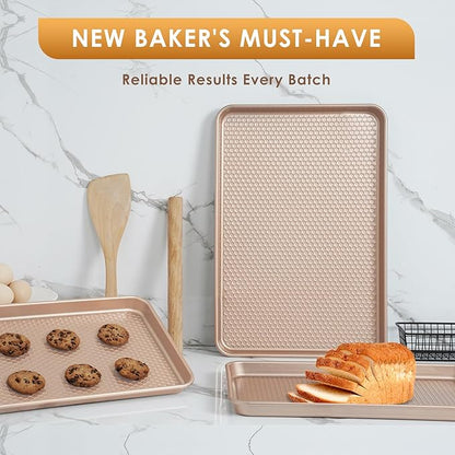 Baking Sheet Pan Set of 3, Nonstick Carbon Steel Cookie Sheets with Texture, Commercial Half/Quarter/Jelly Roll Pans Replacement Toaster Oven Tray, Heavy Duty & Easy Clean, Rose Gold - Image 7