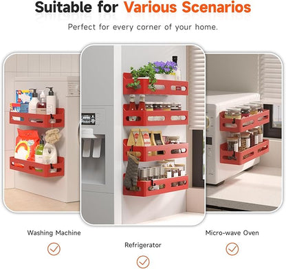 Sevenblue 4 Pack Strong Magnetic Spice Rack for Refrigerator, Multipurpose Magnetic Shelf for Fridge with 4 Hooks for kitchen and Bathroom Organization, Red - Image 6