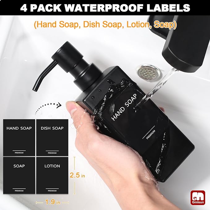 GMISUN Kitchen Soap Dispenser Set, Hand and Dish Soap Dispensers Set, Black Liquid Soap Dispenser with Tray, Refillable Dish Dispensers for Kitchen, Glass Soap Bottles with Stainless Steel Pump - Image 4