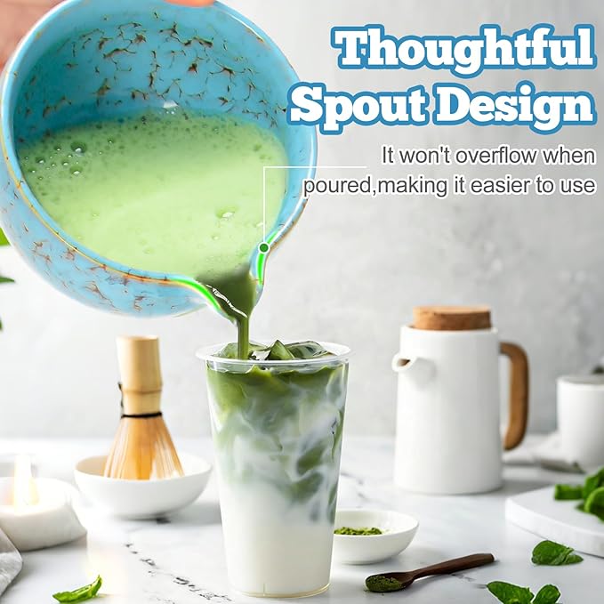 Matcha Whisk Set - Microwave Safe Ceramic Bowl with Spout, BPA-Free Japanese Matcha Kit with Holder & Stainless Steel Sifter, 4 PCS Gift Set