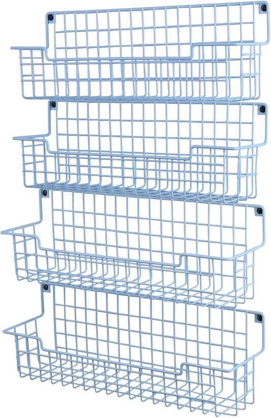 Spice Rack Wall Mount, Wall Spice Organizer for Kitchen Cabinet Door, Pack of 4 Hanging Spice Rack for Wall Saving Kitchen Space, Light Blue by AURIKAR