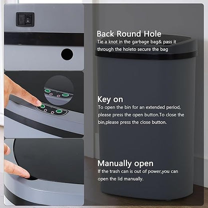 13 Gallon/50 L Kitchen Trash Can with Lid, Garbage Can with Touch-Free Lid, Cute Automatic Trash Can Bathroom Trash Bin, Motion Sensor Waterproof Trash Bin