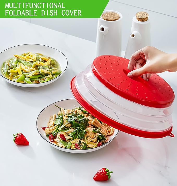2-Pack Microwave Splatter Covers for Food, 10.5 Inch Collapsible Vented Plate Lids (Grey & Red Combo), BPA-Free Silicone & Plastic, Dishwasher Safe, No Mat Included - Image 5