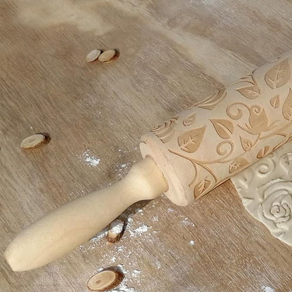 Ragyzity Wooden Embossed Rolling Pin for Baking, Rose Flower Embossed Engraved Carved Rolling Pin, Wooden Roll Pin Laser Engraved Rolling Pin DIY Tool for Making Cookie Dough Crusts Pies Pastry - Image 6