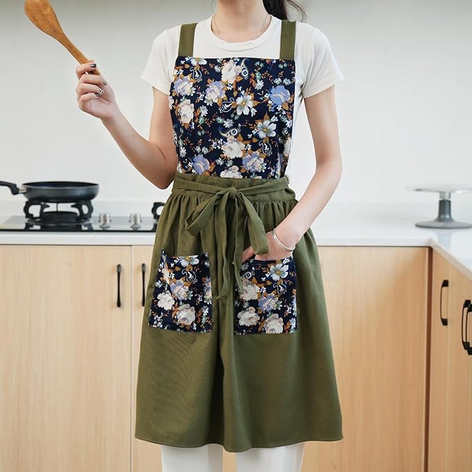 Pinknoke Vintage Pinafore Apron Dress for Women with Pockets Cute Floral Chef Aprons for Kitchen Cooking Baking Gardening - Image 6