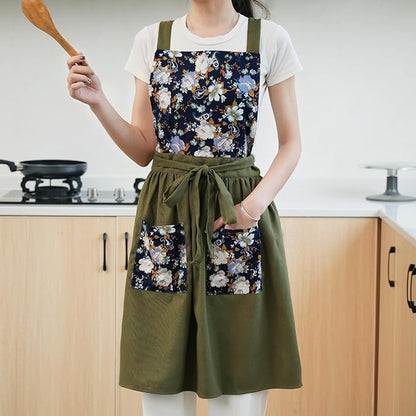 Pinknoke Vintage Pinafore Apron Dress for Women with Pockets Cute Floral Chef Aprons for Kitchen Cooking Baking Gardening - Image 6