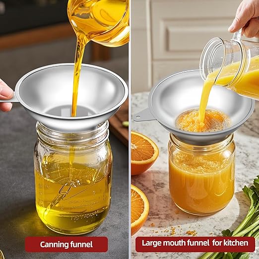 Canning Funnel with Strainer - Wide Mouth Stainless Steel Kitchen Funnel for Mason Jars, Transferring Liquids, Dry Ingredients, Canning & Preserves - Image 6