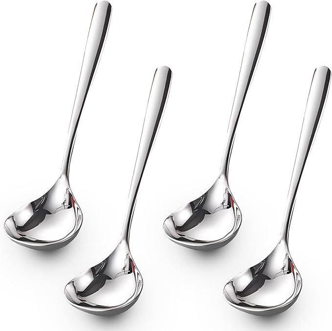 Comicfs 4 Pack Small Ladle Sauce Ladle SUS 304 Stainless Steel Small Serving Ladles Gravy Soup Spoon Ladles 8-Inch (Silver) by Comicfs