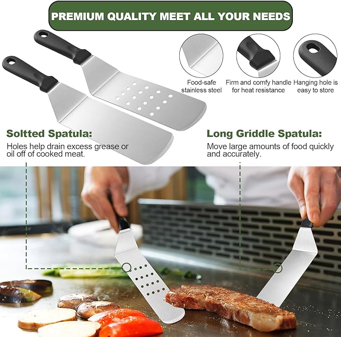 35PCS Griddle Accessories Kit, Flat Top Grill Accessories Set for Blackstone and Camp Chef, Grill Spatula Set with Enlarged Spatulas, Basting Cover, Scraper for Outdoor Barbecue - Image 3