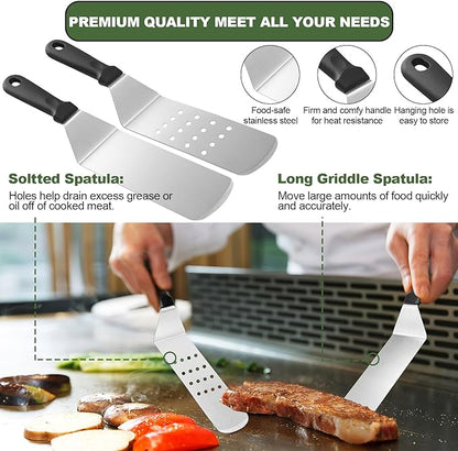 35PCS Griddle Accessories Kit, Flat Top Grill Accessories Set for Blackstone and Camp Chef, Grill Spatula Set with Enlarged Spatulas, Basting Cover, Scraper for Outdoor Barbecue - Image 3