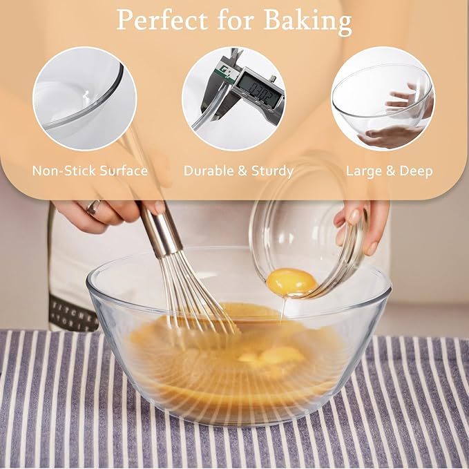 Ajrwiiy Large Glass Bowl for Sourdough Bread Making, 4.7 Quart Glass Mixing Bowl for Sourdough Bread with Lid, Clear Breads Proofing Bowl with Covers, Ideal for Kitchen, Storage - Image 2