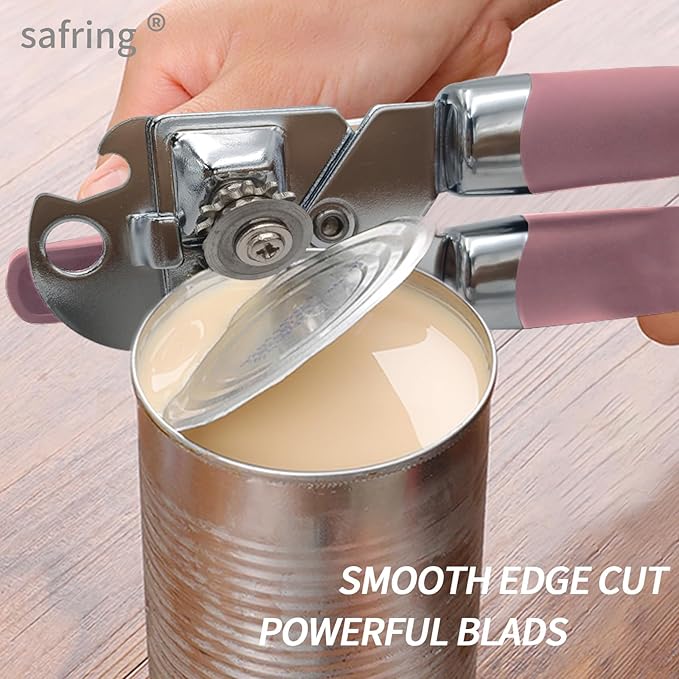 Safring Can Opener Manual, Handheld Strong Heavy Duty Stainless Steel Can Opener, Comfortable Handle, Sharp Blade Smooth Edge, Can Openers with Multifunctional Bottle Opener, Pink - Image 4
