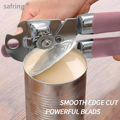 Safring Can Opener Manual, Handheld Strong Heavy Duty Stainless Steel Can Opener, Comfortable Handle, Sharp Blade Smooth Edge, Can Openers with Multifunctional Bottle Opener, Pink - Image 4