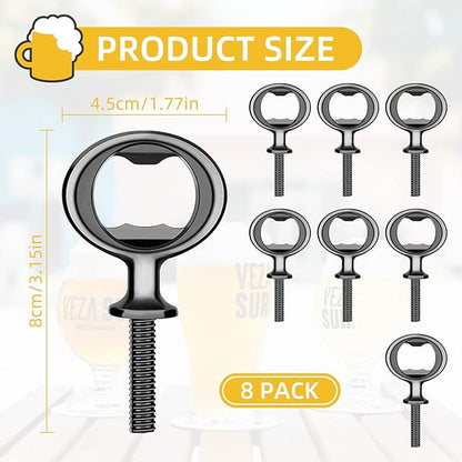 Metal Bottle Opener Kits 8 Pack Blank Stainless Steel Bottle Opener Insert Kits DIY Hardware for Flat Wood Turning (Black)