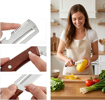 2-Pack Multifunctional Vegetable Peeler, 3 in 1 Kitchen Peeler with Wooden Handle, Grater & Bottle Opener for Potato, Carrot, Apple, Fruit & Vegetable - Image 4