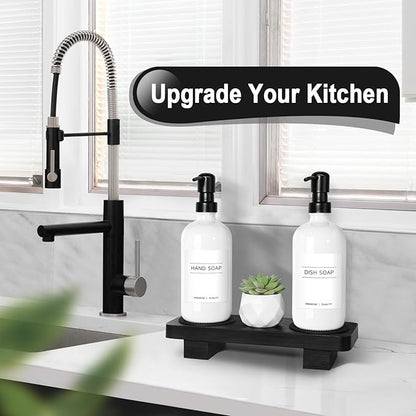 KASUNTING Hand Soap Dispenser for Kitchen, White Soap Dispensers with Stainless Steel Pump, Bathroom Soap Dispenser Set with Wood Riser Tray, Kitchen Dish Soap Dispensers Bathroom Decor(White) - Image 5