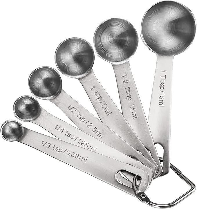 Measuring Spoons, Premium Heavy Duty Stainless Steel Measuring Spoons Cups Set, Small Tablespoon with Metric and US Measurements, Set of 6 for Measuring Dry and Liquid Ingredients by RenaChris