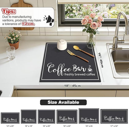 Findosom Dish Drying Mat, 16" x 18" Super Absorbent & Hide Stain Coffee Mat, Cuttable Drying Mat for Kitchen Counter, Coffee Bar Accessories, Under Dish Rack, Coffee Maker, Espresso Machine, Black - Image 2