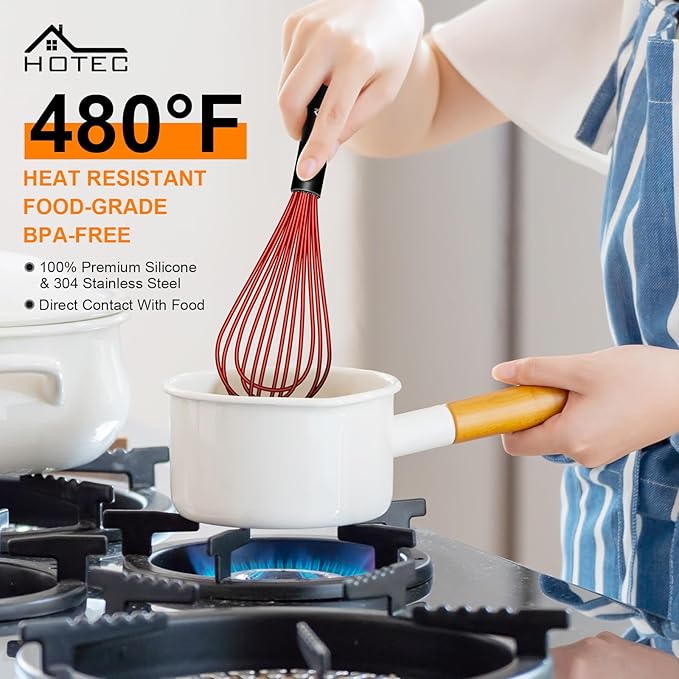 HOTEC 4 Pieces Silicone Whisks Set, Wire Balloon Whisks Egg Beater, Non-slip Handle Whisk for Non-stick Cookware Perfect for Cooking, Stirring, Beating and Blending (Multicolor) - Image 4