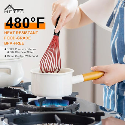 HOTEC 4 Pieces Silicone Whisks Set, Wire Balloon Whisks Egg Beater, Non-slip Handle Whisk for Non-stick Cookware Perfect for Cooking, Stirring, Beating and Blending (Multicolor) - Image 4