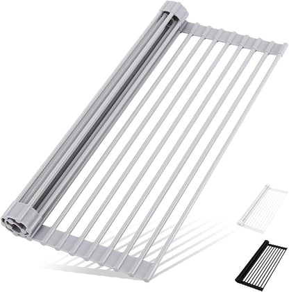 HANZENMA Roll Up Dish Drying Rack Over The Sink Kitchen Roll Up Sink Drying Rack Multipurpose Foldable Sink Drying Mat, Heat-Resistant, Anti-Slip & Anti-Rust Dish Rack for Kitchen, 20.5" x 13", Grey by HANZENMA