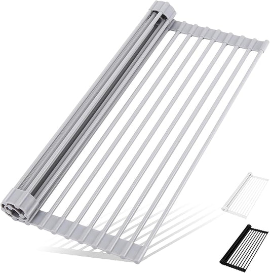 HANZENMA Roll Up Dish Drying Rack Over The Sink Kitchen Roll Up Sink Drying Rack Multipurpose Foldable Sink Drying Mat, Heat-Resistant, Anti-Slip & Anti-Rust Dish Rack for Kitchen, 20.5" x 13", Grey by HANZENMA