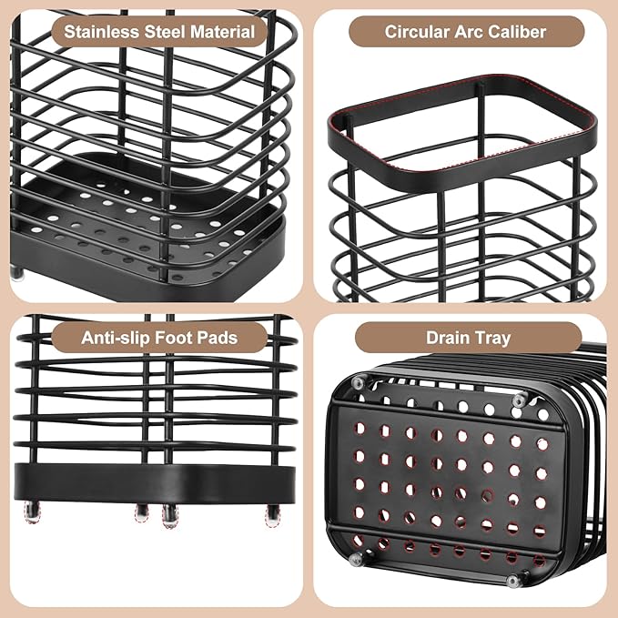 Utensil Holder, Stainless Steel Utensil Drying Rack for Kitchen Counter, Silverware Cutlery Flatware Holder Forks, Knives, Spoons, Chopsticks Organizer (Black) - Image 3