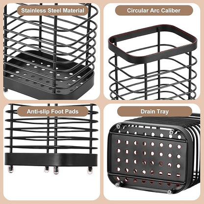 Utensil Holder, Stainless Steel Utensil Drying Rack for Kitchen Counter, Silverware Cutlery Flatware Holder Forks, Knives, Spoons, Chopsticks Organizer (Black) - Image 3