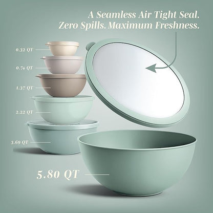 COOK WITH COLOR Nesting Mixing Bowls - 12 Piece Plastic Bowl Set with Lids, Microwave Safe (Mint Ombre) - Image 2