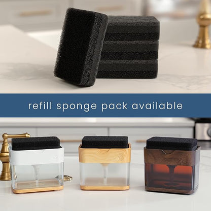 S&T INC. Dish Soap Dispenser and Sponge Holder for Kitchen Sink, Waterproof Labels and Sponge Included, 13 Ounces, Plastic, White and Bamboo - Image 7