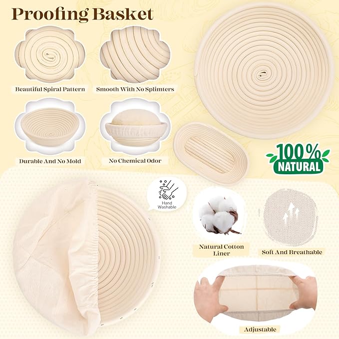 Sourdough Bread Baking Supplies, Sourdough Starter Kit, Bread Proofing Basket, Bread Making Tools Kit, Sour Dough Kit Tools, Sourdough Proofing Basket, Sourdough Kit Gifts for Bakers Women Wife Mom - Image 5