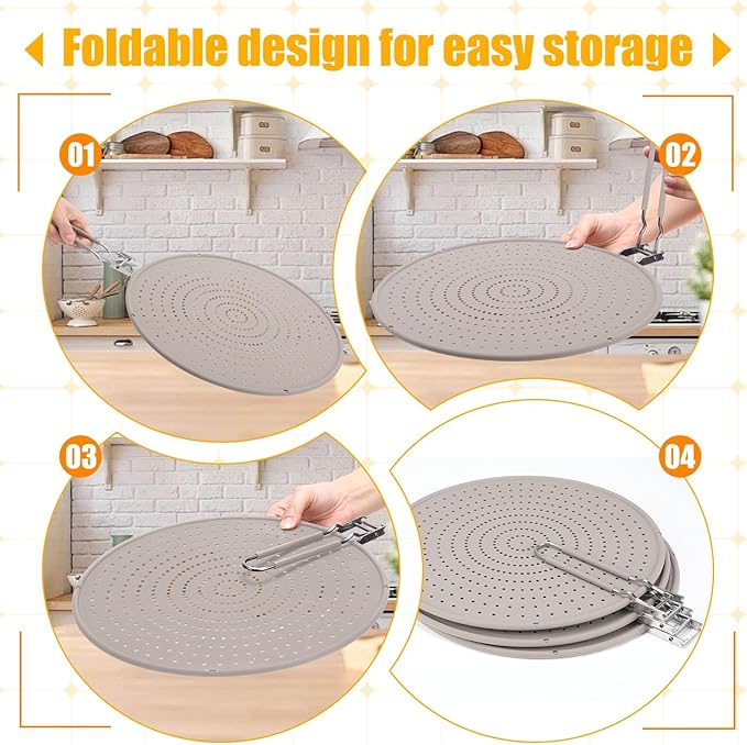Tioncy 3 Pcs Silicone Splatter Screen for Frying Pan Grease Oil Splatter Collapsible Splash Guard Heat Resistant Multi Use for Baking and Cooking(Gray) - Image 5