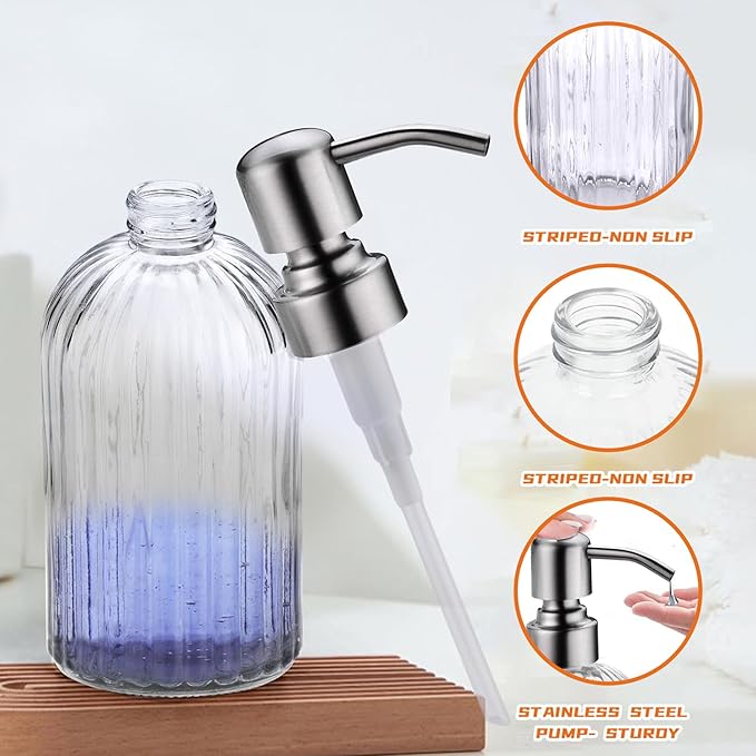 Glass Soap Dispensers for Kitchen and Bathroom, 16oz Heavey Glass Bottle, Stainless Steel Brushed Nickel Pump,Clear Farmhouse Bathroom Soap Dispenser