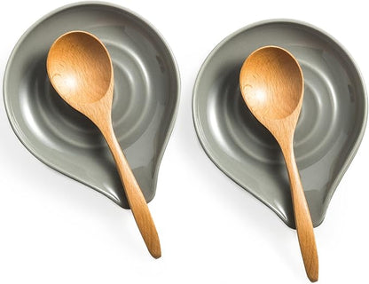 LAUCHUH Spoon Rest, 5 inch Spoon Holder for Stove Top Heat-Resistant Large Ceramic Spoon Rest for Kitchen Counter, Ladles, Tongs, Farmhouse Kitchen Decor for Mother's Day, Set of 2, Grey