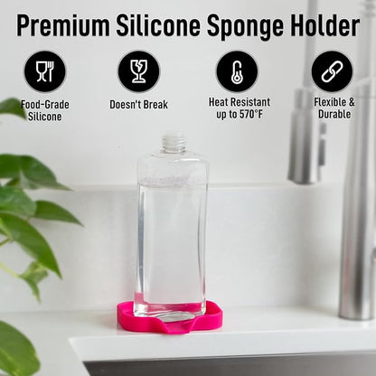 Zulay Kitchen Small Silicone Sponge Holder (4.9x3.3”) – Space-Saving Sink Organizer Tray for Sponge, Soap, Brush & More – Compact Non-Slip Dish for Kitchen & Bathroom (Dragon Fruit) - Image 2