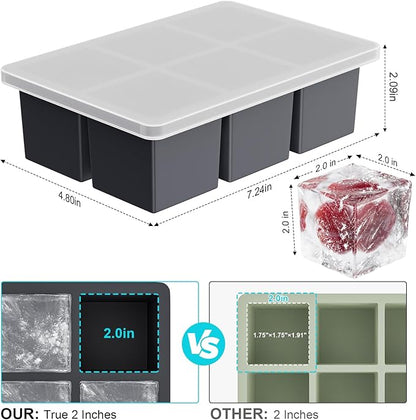 Large Ice Cube Tray for Whiskey: 2inch Big Silicone Ice Trays with Lid for Whisky - 3Pack Old Fashioned Ice Cube Trays for Cocktail - Huge Square Cubed Bourbon Ice Cube Maker - Image 6