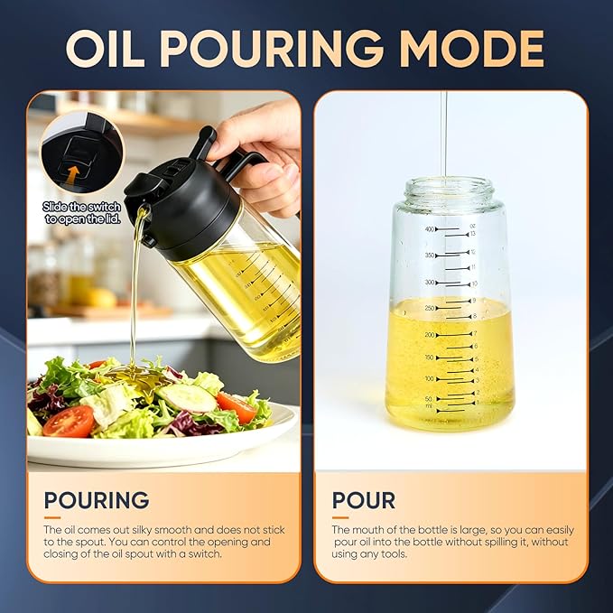 Olive Oil Sprayer for Cooking – 2 in 1 Olive Oil Dispenser Bottle for Kitchen（16 Oz）