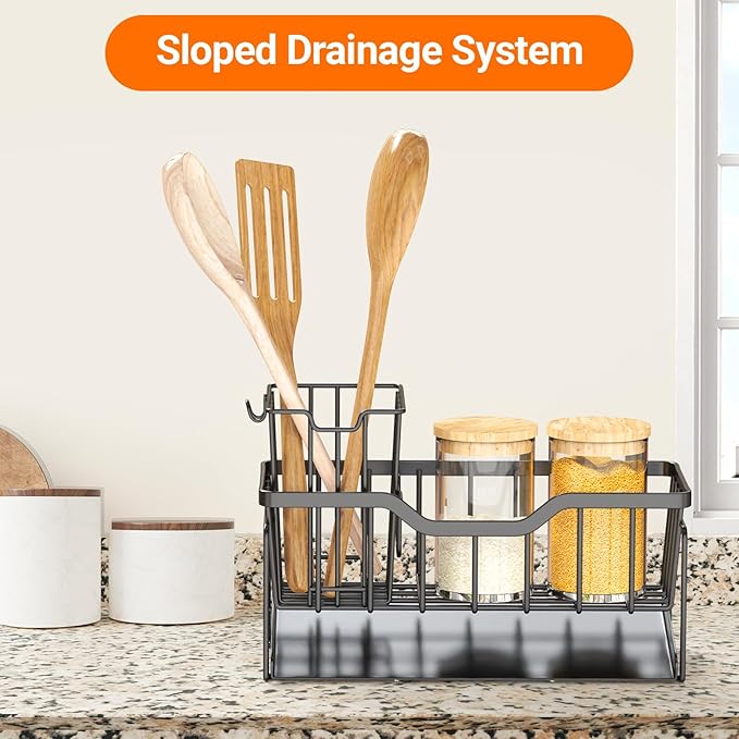 StorageRight Kitchen Sink Caddy Organizer, Rustproof Sponge Holder for Kitchen Sink, Instant Dry High Brush Holders with Drain Tray, Anti-Slip Storage Organization Essentials, Black - Image 7